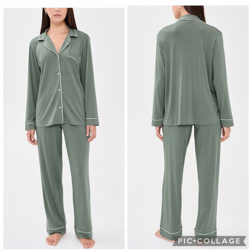 Eberjey Gisele long sleeve pajama set desert sage/ivory medoum